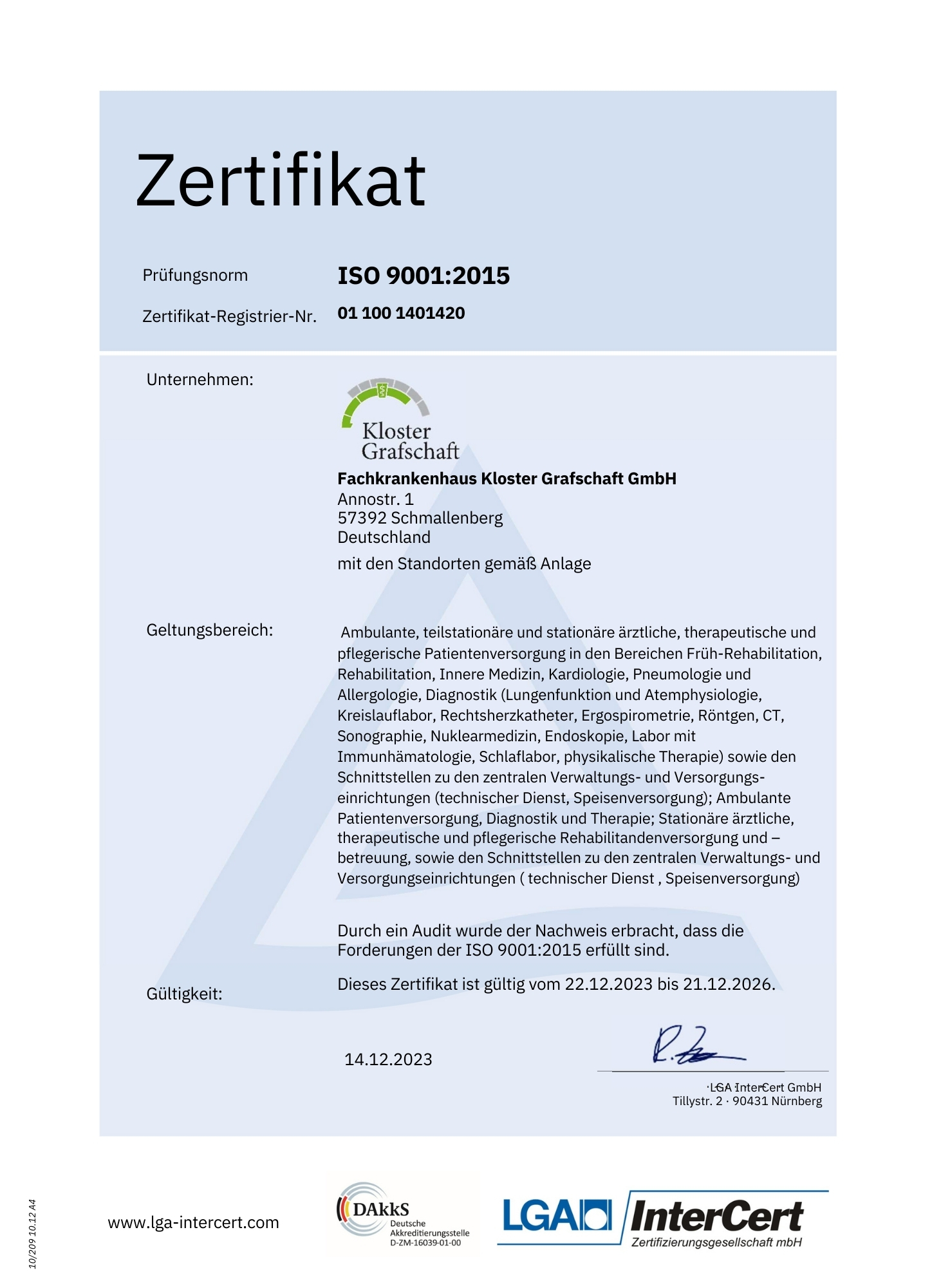 Zertifizierung DIN ISO EN 9001:2015