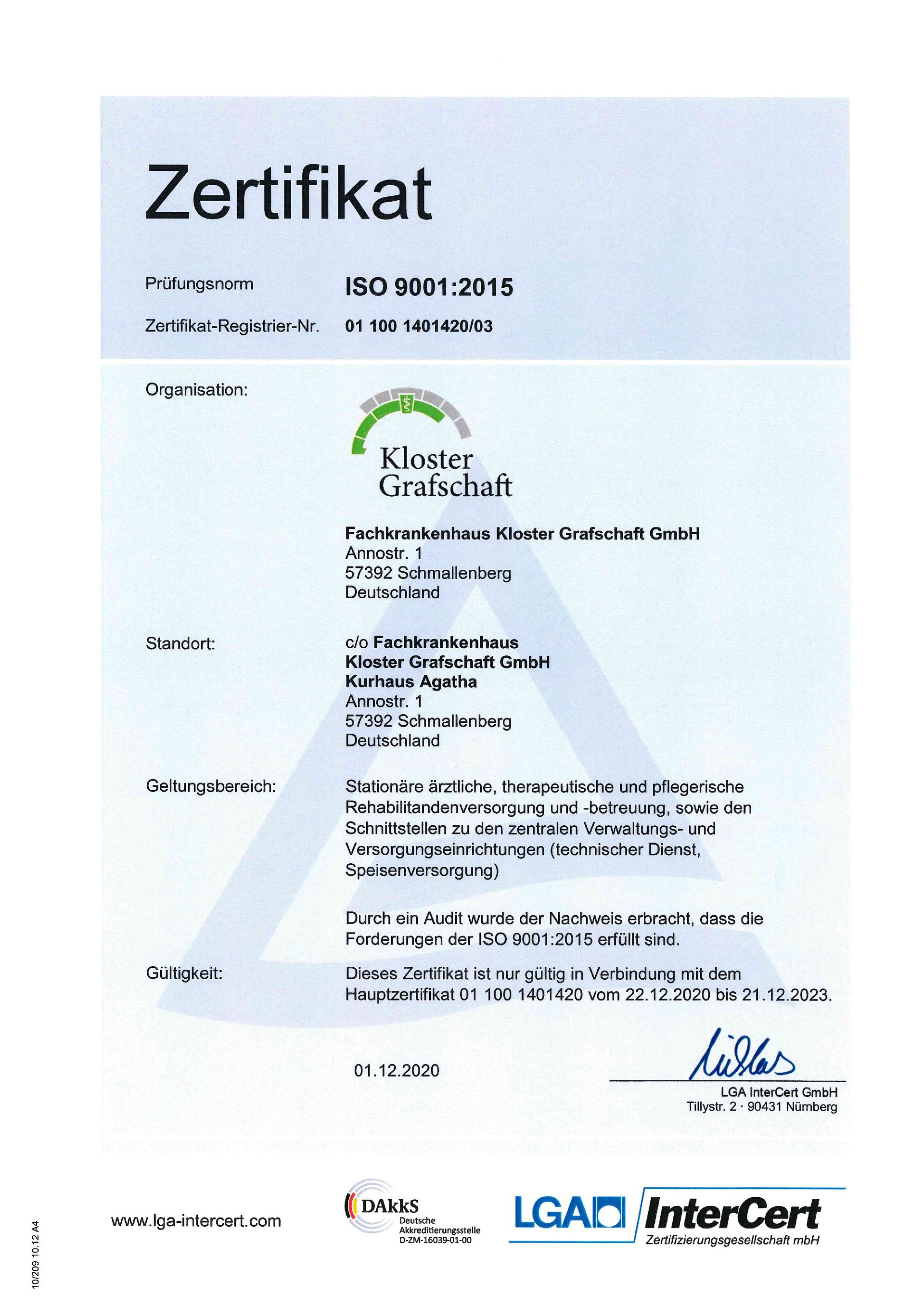 Zertifizierung DIN ISO EN 9001:2015