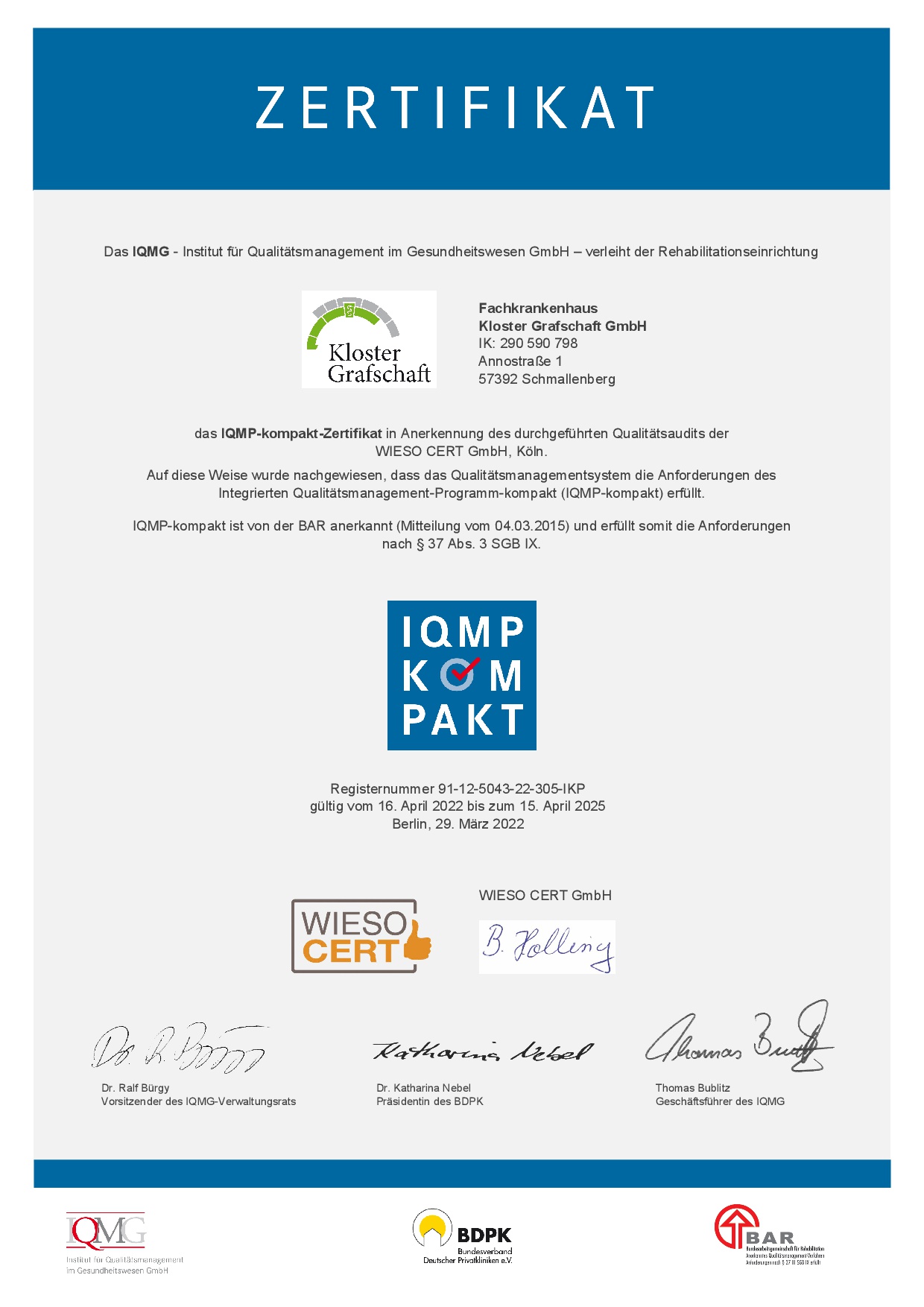 Zertifizierung IQMP